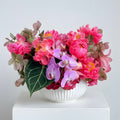 Rachel — coral peonies and pink orchids arrangement | Beverly Hills Florist