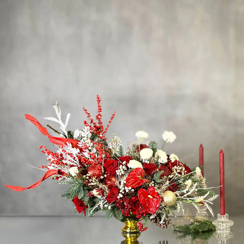 Red Rose and White Ranunculus Extravaganza - beverlyhillsflorist