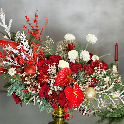 Red Rose and White Ranunculus Extravaganza - beverlyhillsflorist