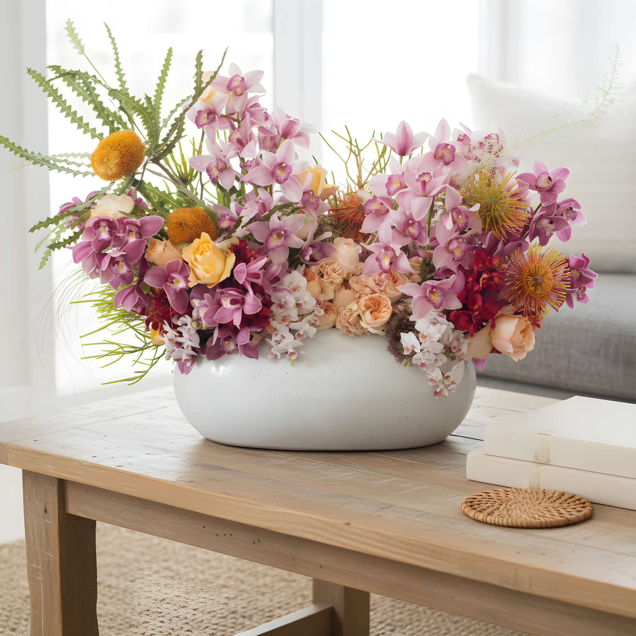 Vivid Orchids arrangement | Beverly Hills Florist