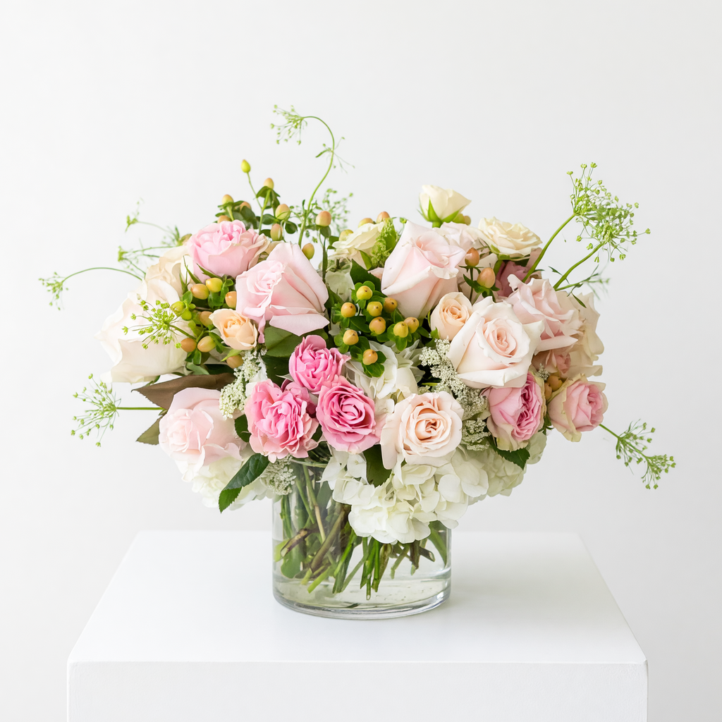 Designer's Choice soft and blush roses arrangement | Beverly Hills Florist