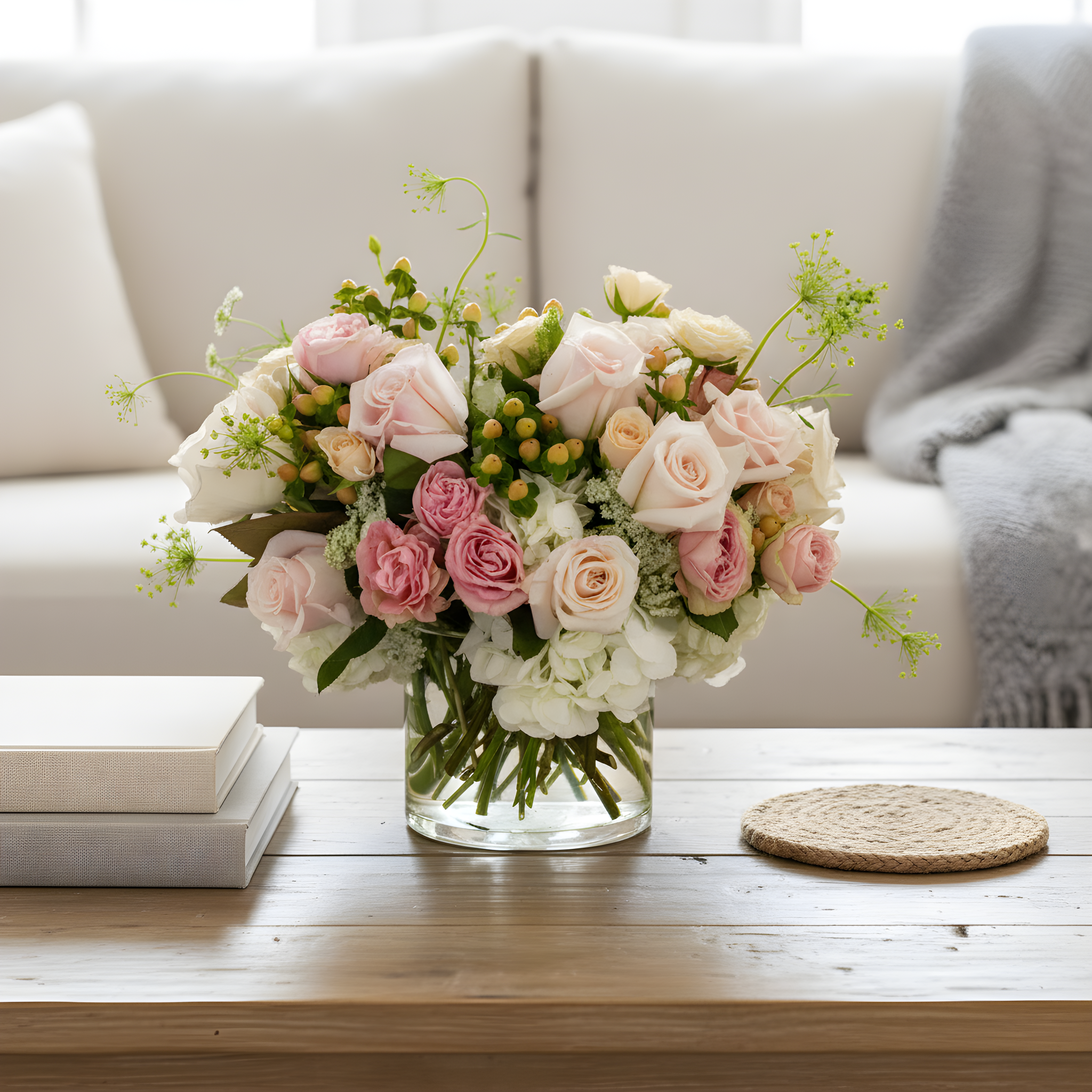 Designer's Choice soft and blush roses arrangement | Beverly Hills Florist