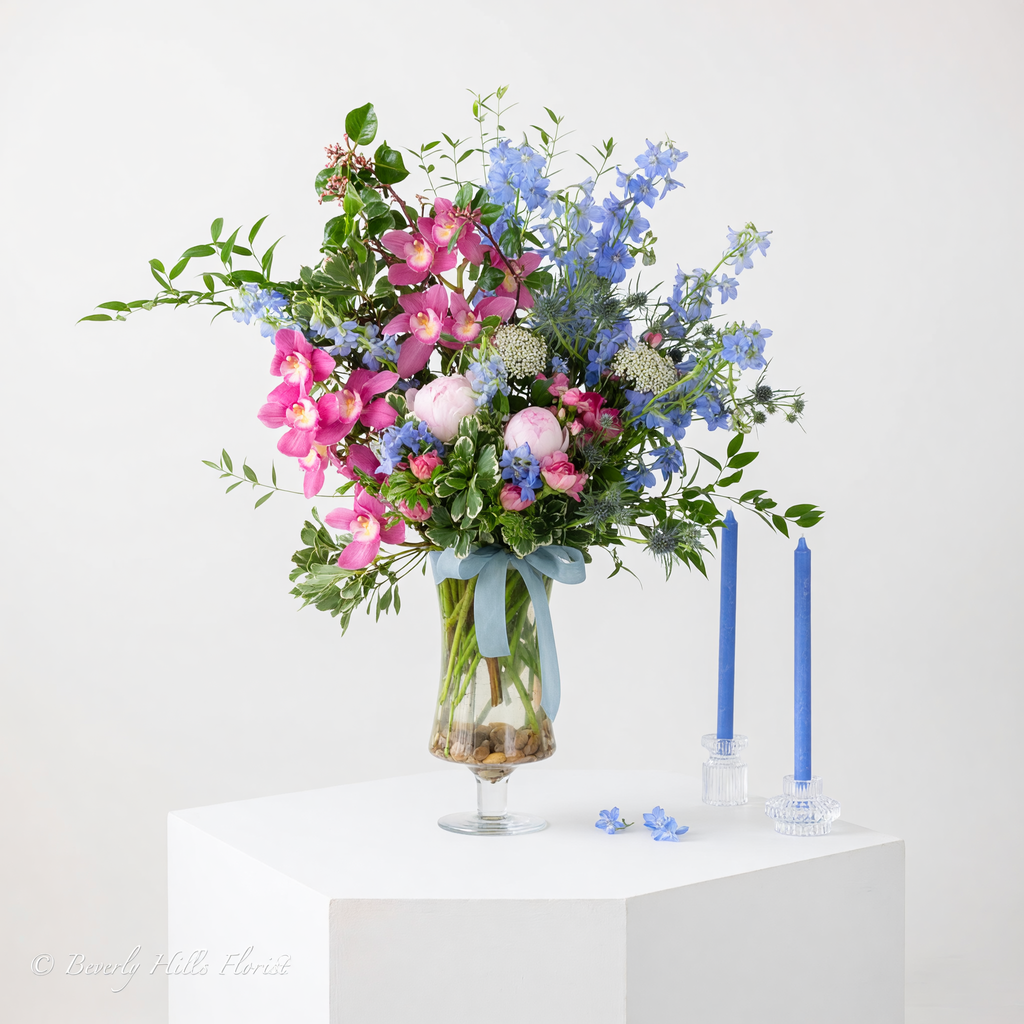 A Floral Tale of Love and Beauty with pink cymbidium orchids | Beverly Hills Florist