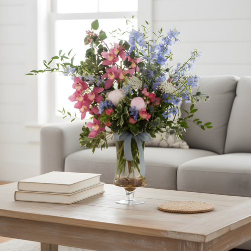 A Floral Tale of Love and Beauty with pink cymbidium orchids | Beverly Hills Florist