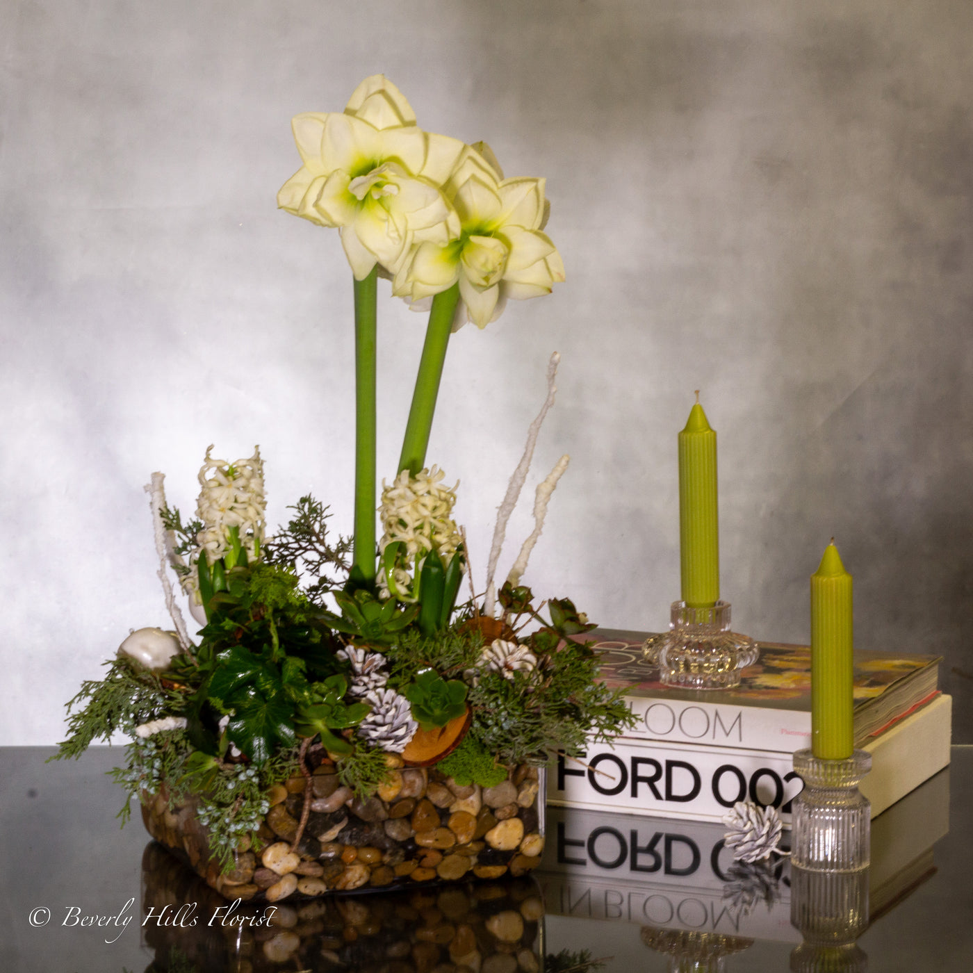 Whispers of Renewal: A New Year's Celebration with White Amaryllis and Hyacinth - beverlyhillsflorist