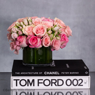 Celestial Charm - Pink Rose Bouquet in a Cylinder Glass Vase