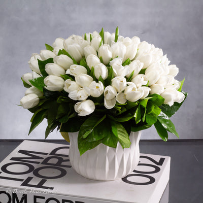 White Tulips on White - beverlyhillsflorist