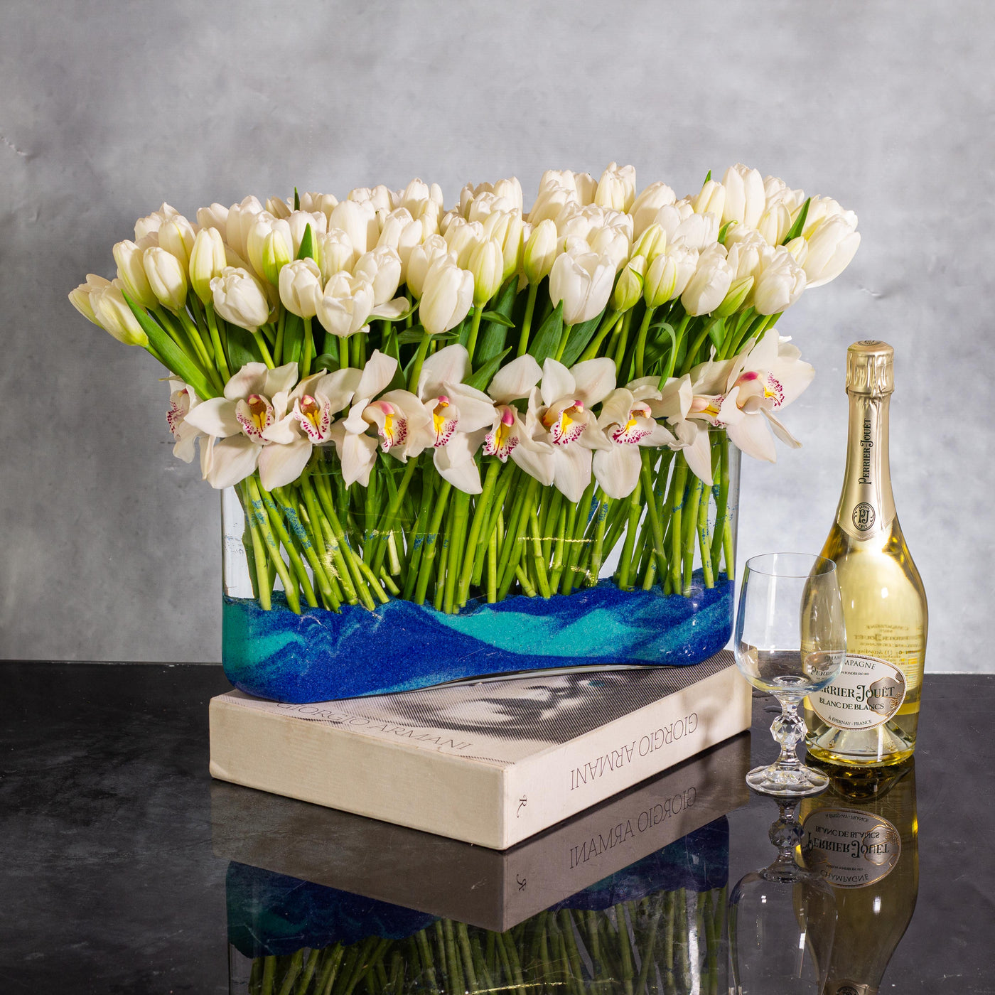 White Goddess - 150 White Tulips and Orchids