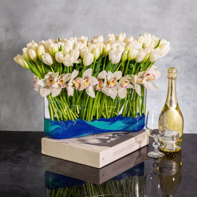 White Goddess - 150 White Tulips and Orchids