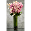 Deliver happiness and joy with this magnificent floral design from Beverly Hills Florist ! This arrangement is offered for same day delivery. This arrangement features a modern tall leaf lined vase overflowing with 10 tall stems of gorgeous pink, lavender and white Cymbidium Orchids. Unique and breathtakingly beautiful! Perfect for Birthdays, Love and Romance, and Thank you !