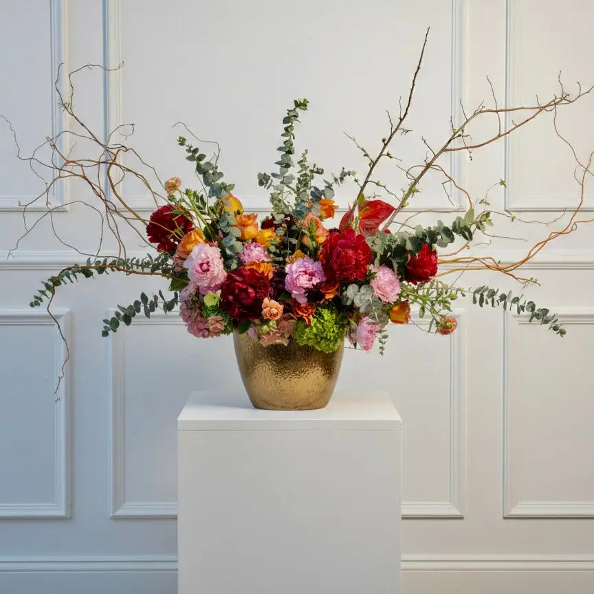 Extraordinary Peonies & Garden Roses in Bronze Vase | Same-Day Beverly Hills Delivery