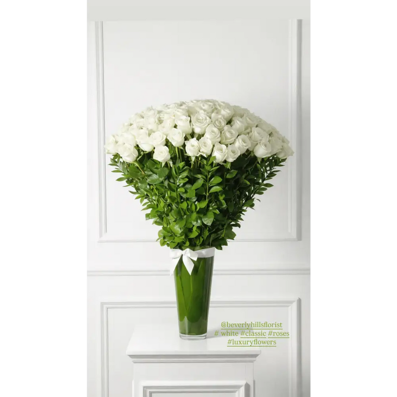 Grand Whites Roses arrangement | Beverly Hills Florist