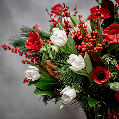 Modern holiday floral arrangement by Beverly Hills Florist