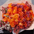 Orange Two-Tone Fragrant Rose Hand Bouquet with vibrant orange hues and delicate fragrance for same-day delivery in Beverly Hills.