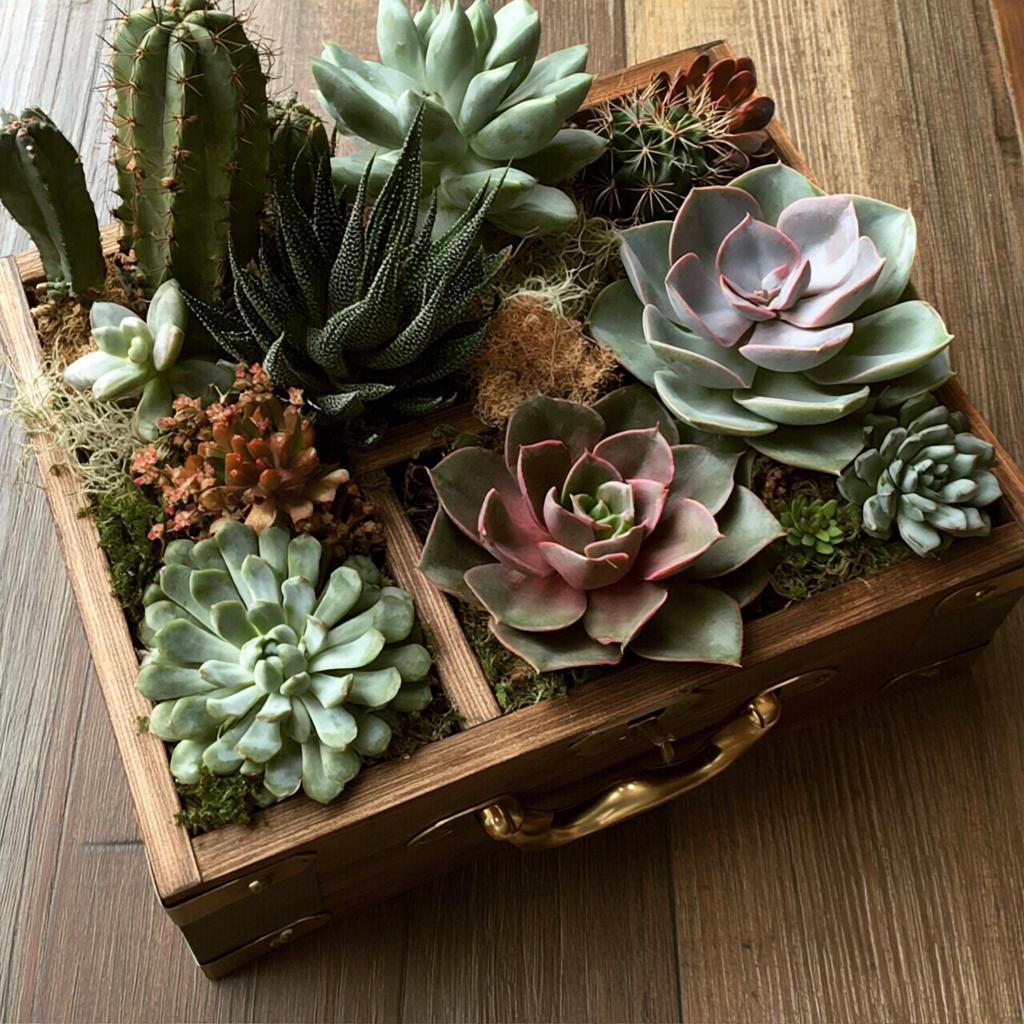 Succulent treasure chest gift box detail