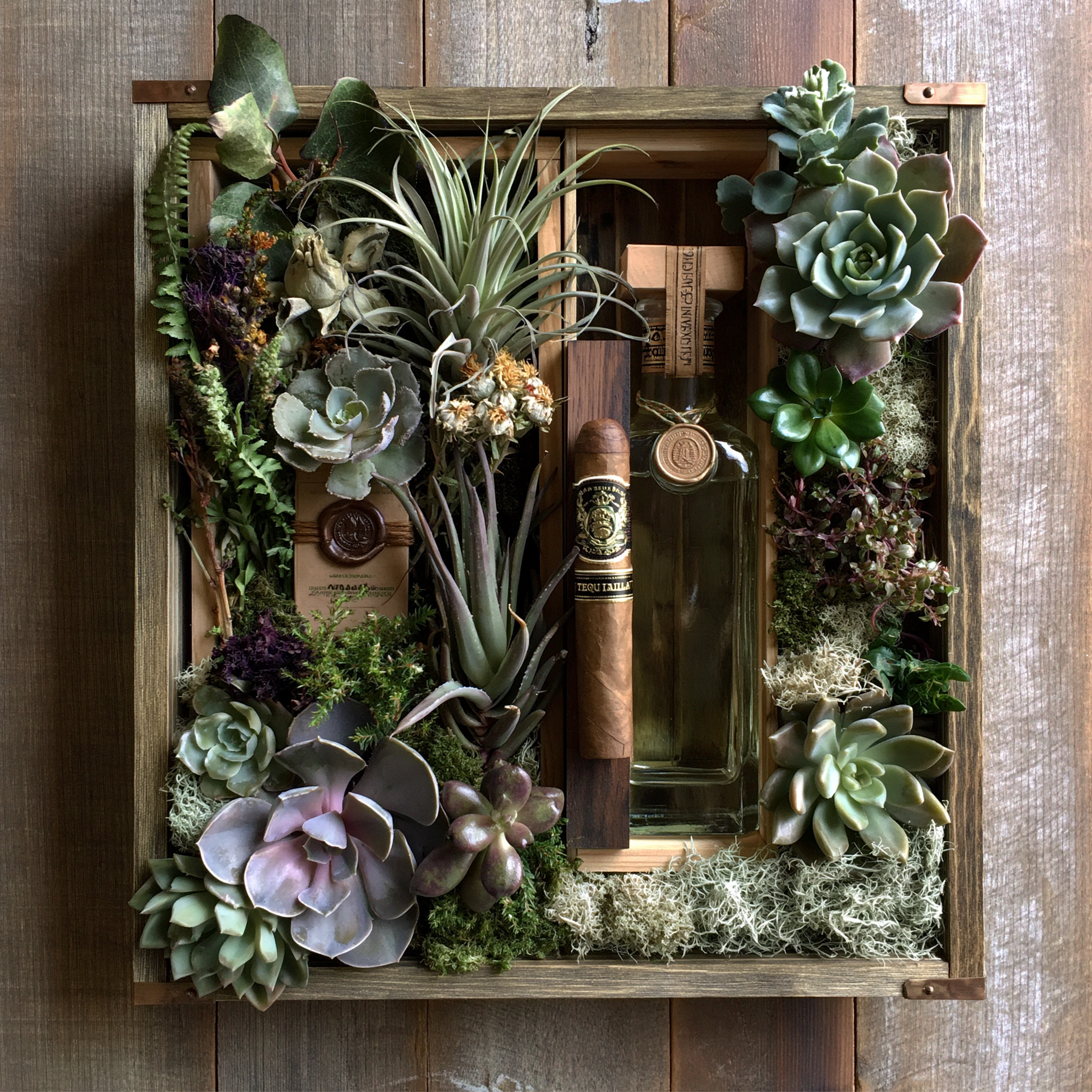 The Agave Garden tequila and cigar succulent crate - Beverly Hills Florist