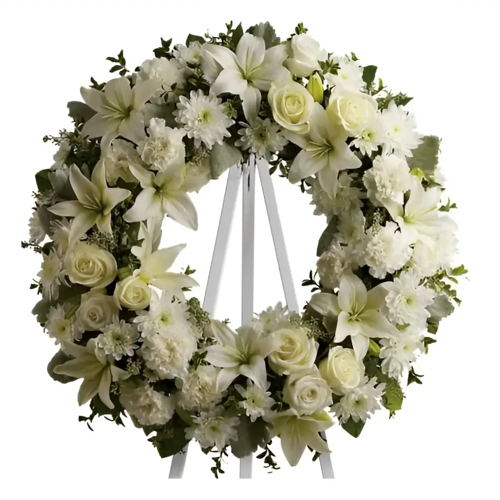 White Funeral Wreath - beverlyhillsflorist