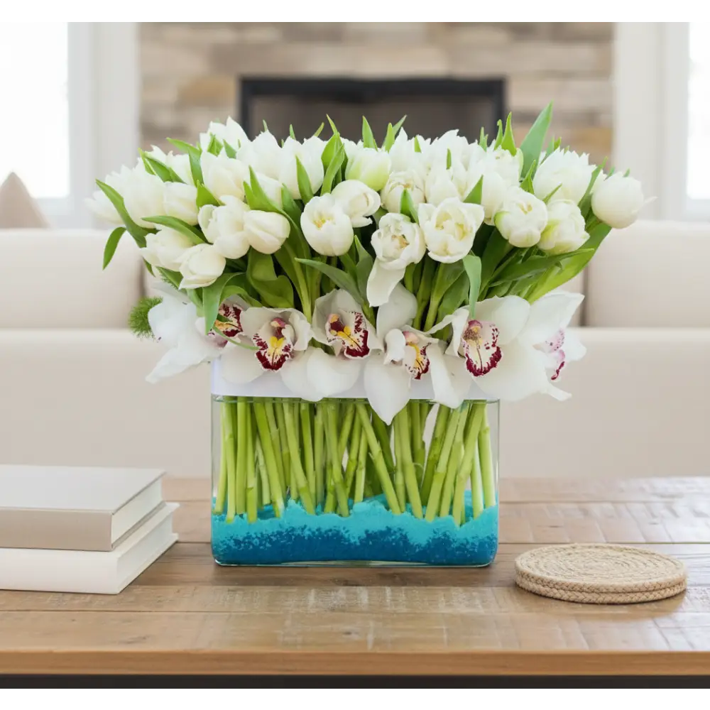 White Goddess - White Tulips and Orchids - Flowers