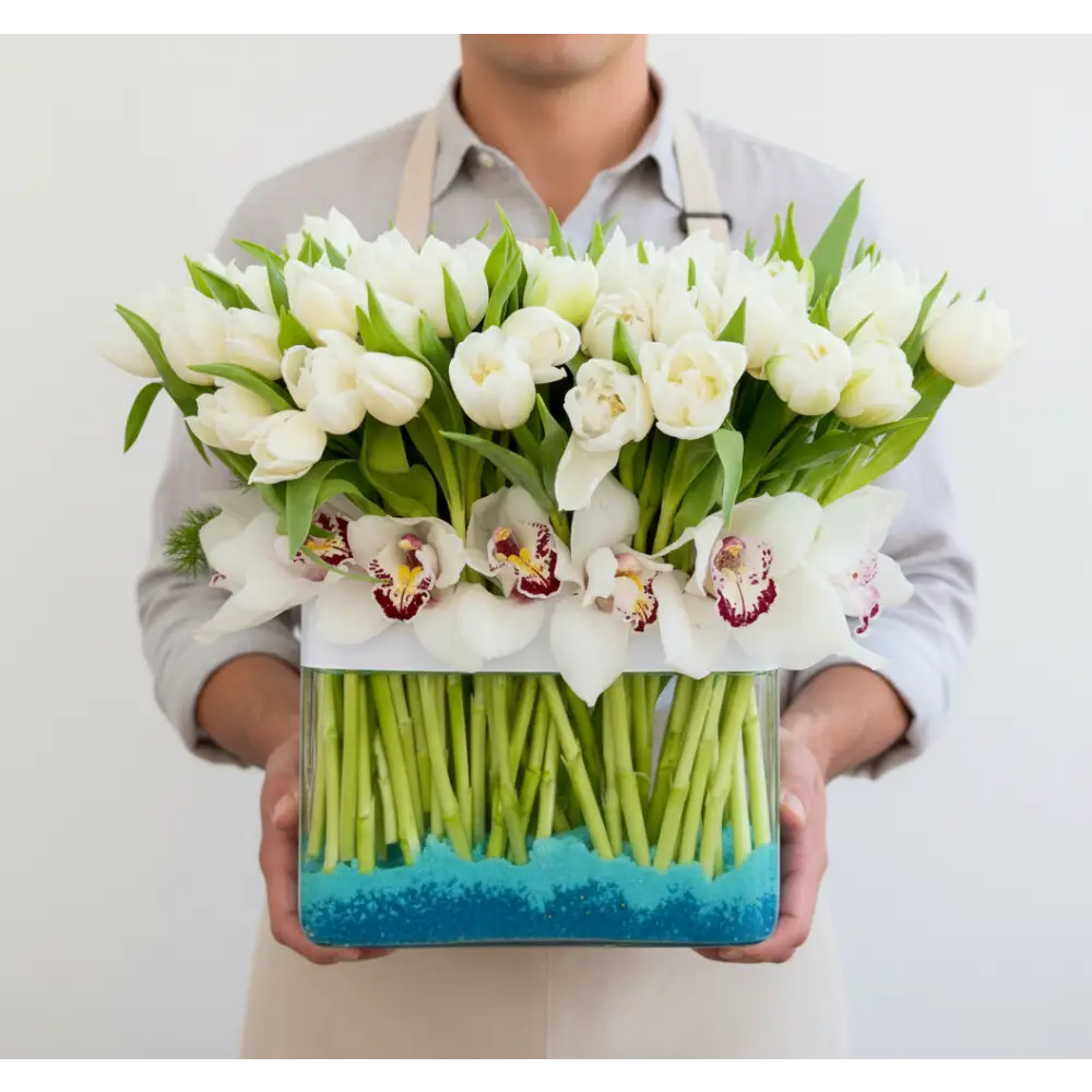 White Goddess - White Tulips and Orchids - Flowers