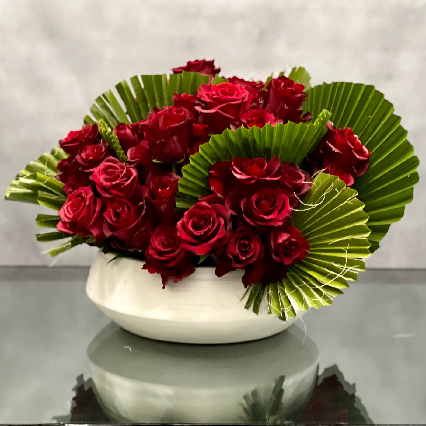 Beverly Hills Florist presents this Rich arrangement for same day delivery! A romantic and lovely deep red Roses create a stunning and abundant design. The perfect floral design for love and romance, thinking of you and anniversary. 
