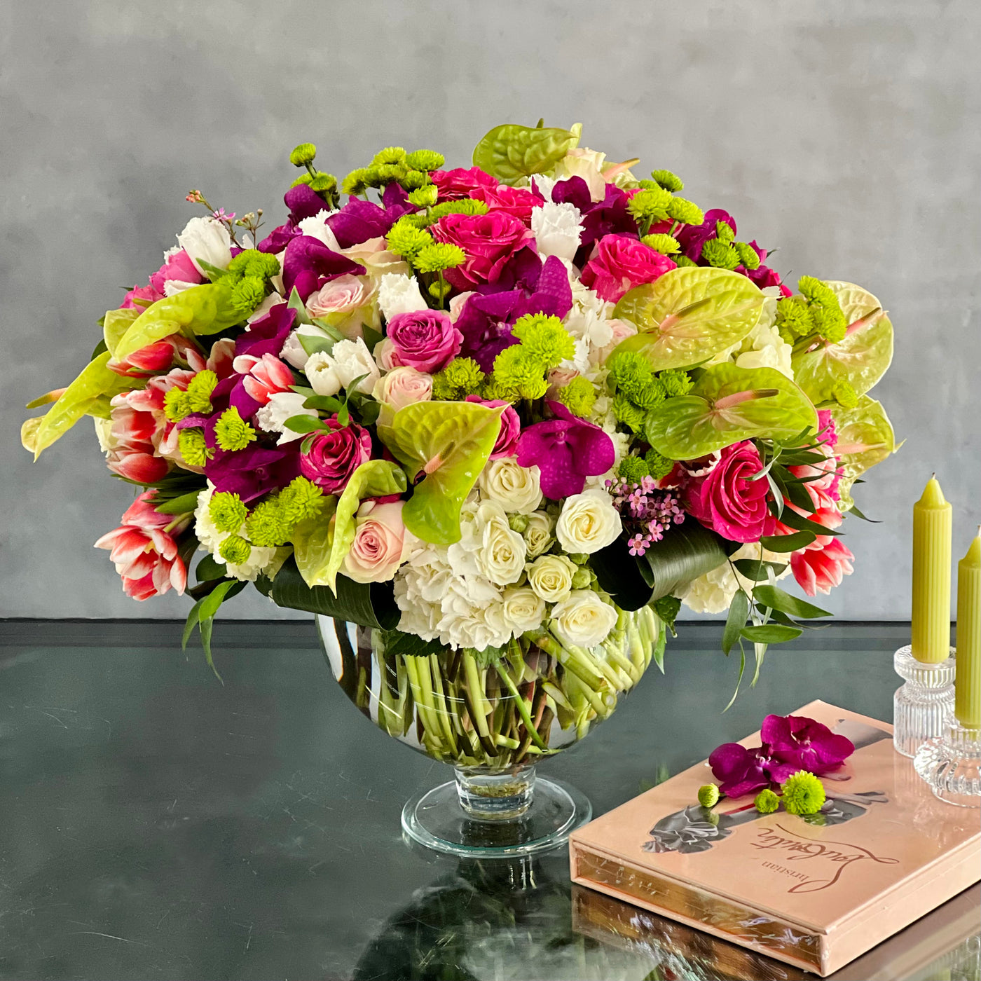 Large  floral arrangement, Beverly Hills Florist, Roses, Birthday, Love and Romance, Vanda Orchids, Same Day Delivery 