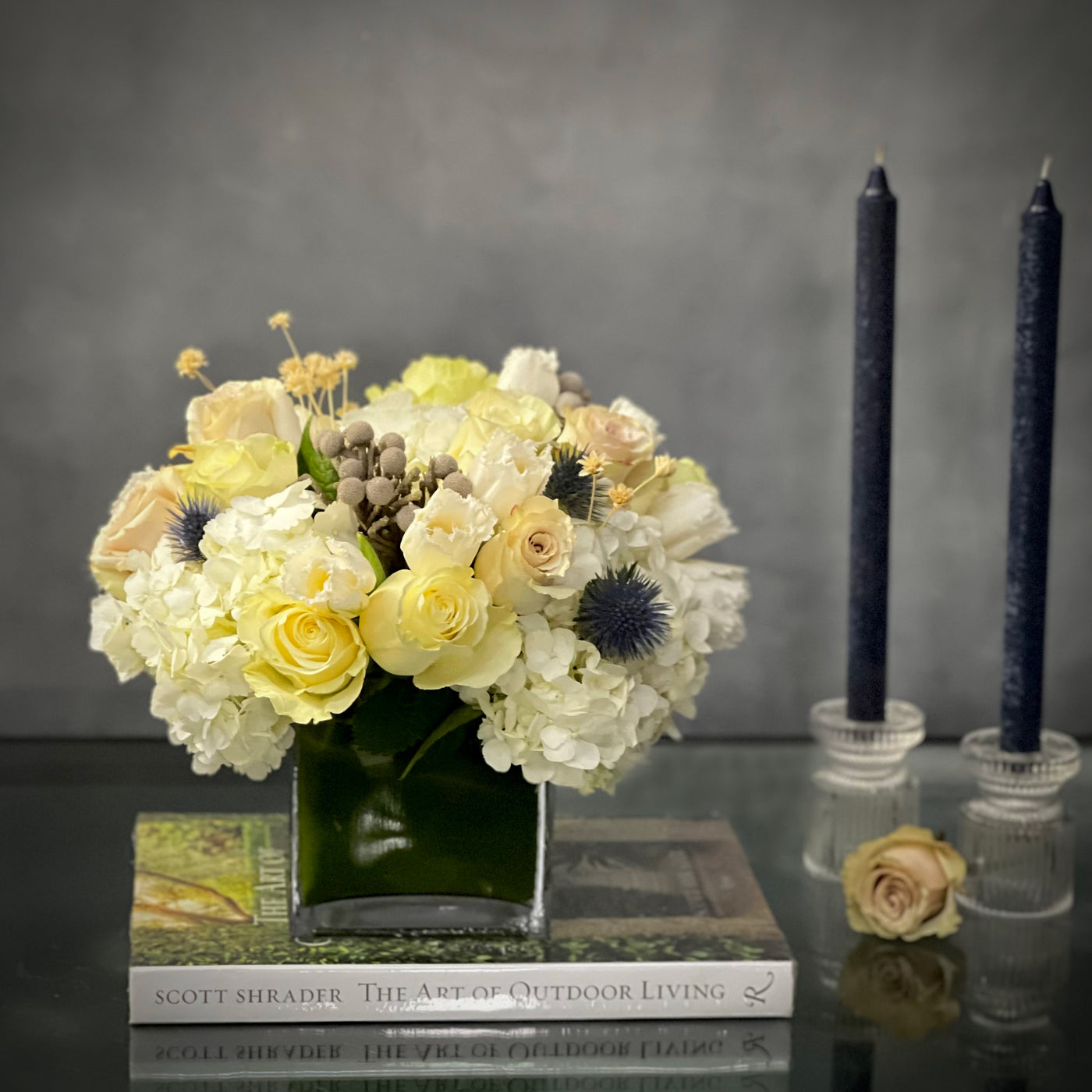 White Roses, Same Day Delivery, Hydrangea, Modern, short, Beverly Hills Florist