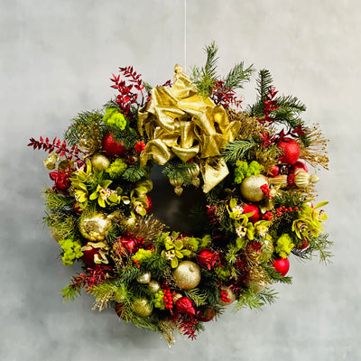 Luxurious Red and Gold Wreath - beverlyhillsflorist