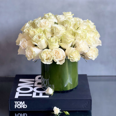 Elegant White Roses in Glass Vase | Same-Day Delivery Beverly Hills Florist