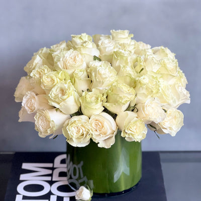 Elegant White Roses in Glass Vase | Same-Day Delivery Beverly Hills Florist